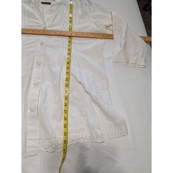 Soft Surroundings 1X White Pintuck Button Down Blouse Embroidered 3/4 Sleeves - Picture 8 of 13